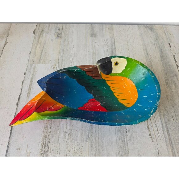 Wooden macaw parrot bowl serving decor tropical bird unique colorful rainbow - Picture 1 of 7
